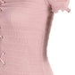 Lace-Up Front Lettuce Hem Off-Shoulder Knit Top