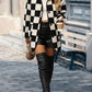 Full Size Checkered Button Front Coat with Pockets