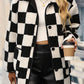 Full Size Checkered Button Front Coat with Pockets